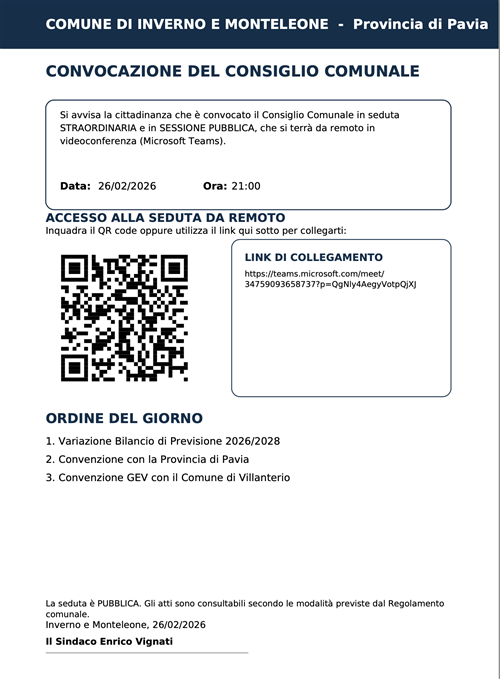 Convocazione Consiglio Comunale