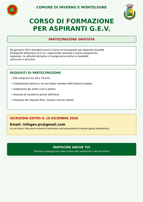 Nuovo Corso per Guardie Ecologiche Volontarie (GEV)